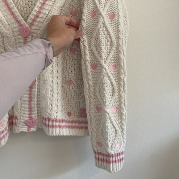 Taylor Swift Lover Cream and Pink Cable Knit Cardigan Sweater size XS/Small - Picture 6 of 8